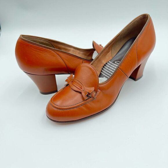 Velvet Step Vintage 1950’s Tan Brown Leather Women Heels Size 6.5 - Picture 3 of 12